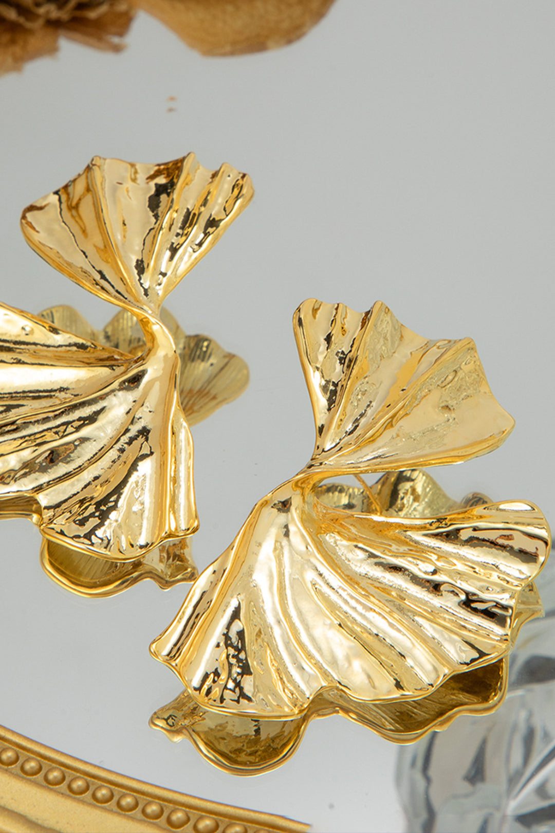 Metal Ginkgo Leaf Irregular Earrings