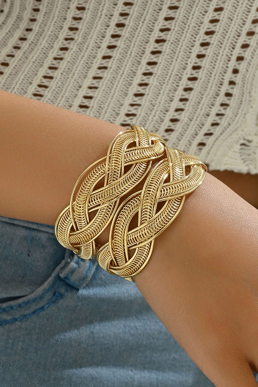 Metal Exaggerated Cross-Woven Adjustable Bracelet