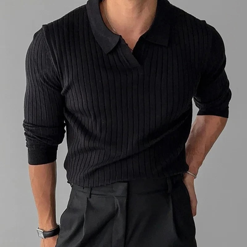 Long Sleeve V Collar Polo